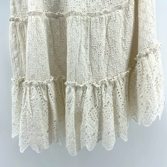 HEMANT & NANDITA Cream/White Eyelet One-Shoulder Tiered Mini Skirt Dress Size 8 - Picture 7 of 11